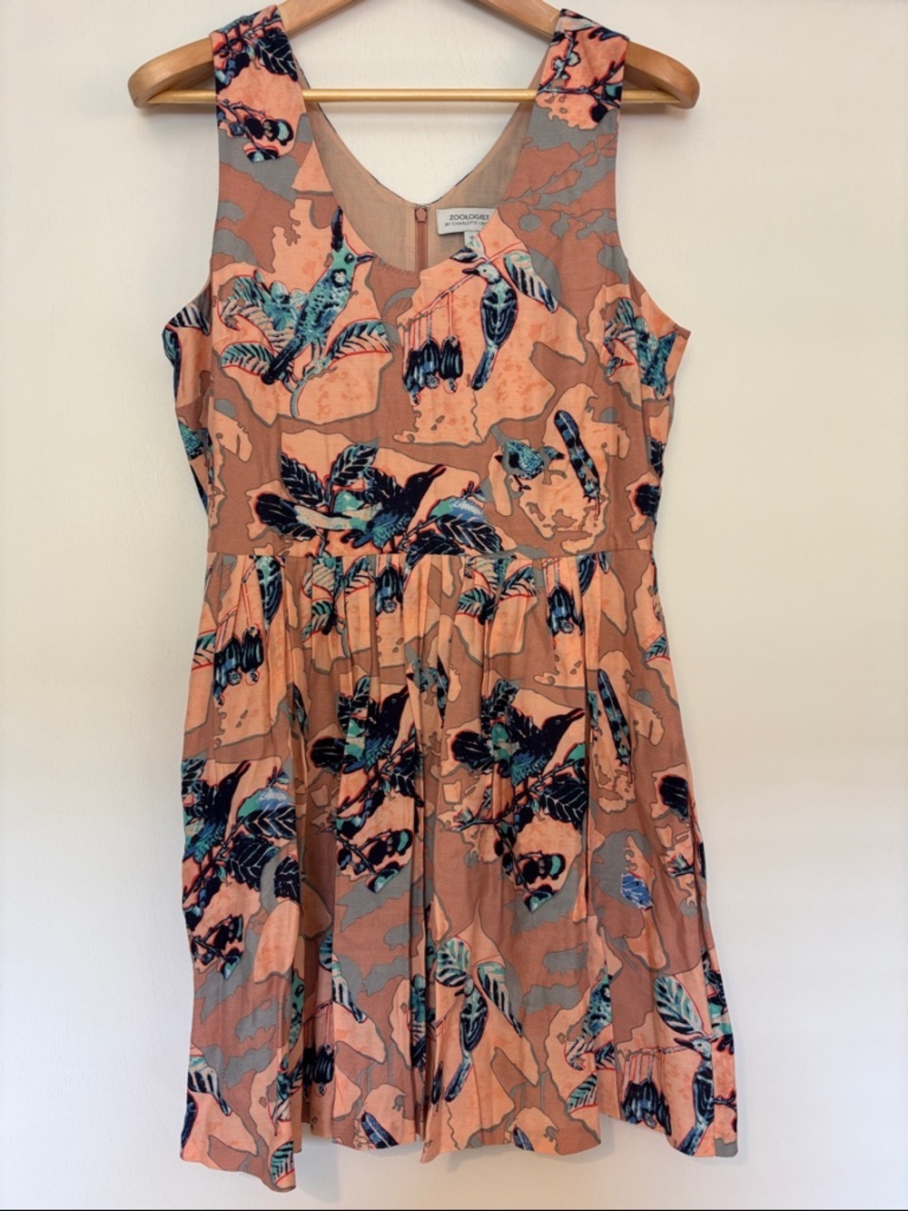 Anthropologie Cottagecore Floral Dress Size 10 Fit & Flare Bird Pink Silk - Picture 2 of 12
